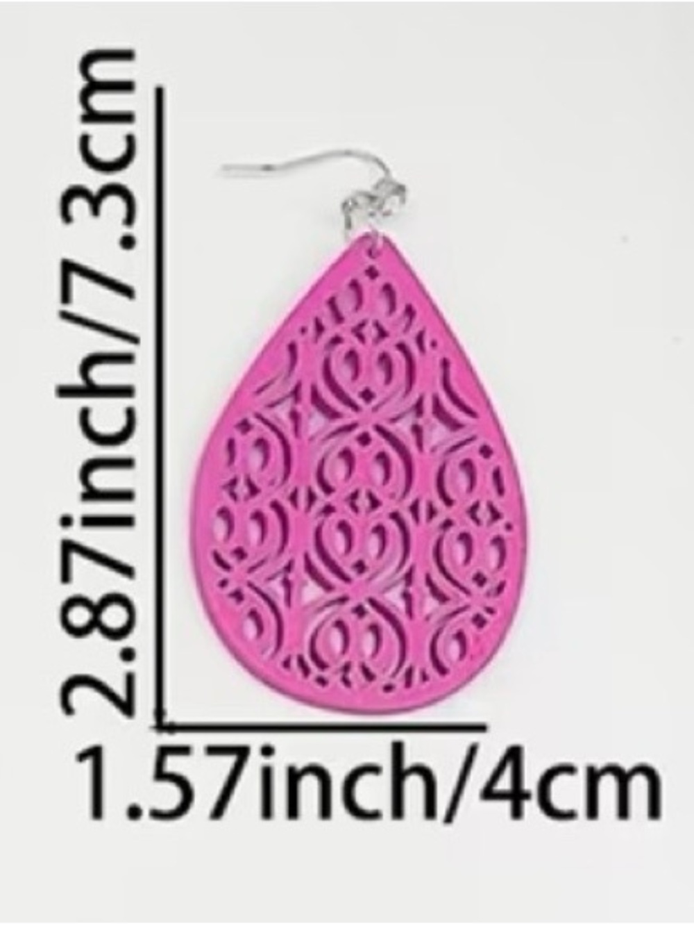 Pink Laser-Cut Teardrop Earrings - Lightweight - Picture 4 of 4
